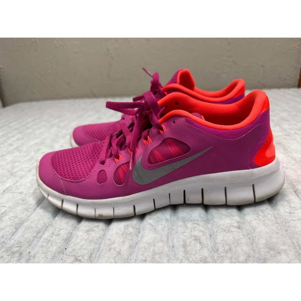 Nike Free 5.0 GS Pink Orange Silver Running Shoes 580565-600 Youth 6Y Womens 7.5
